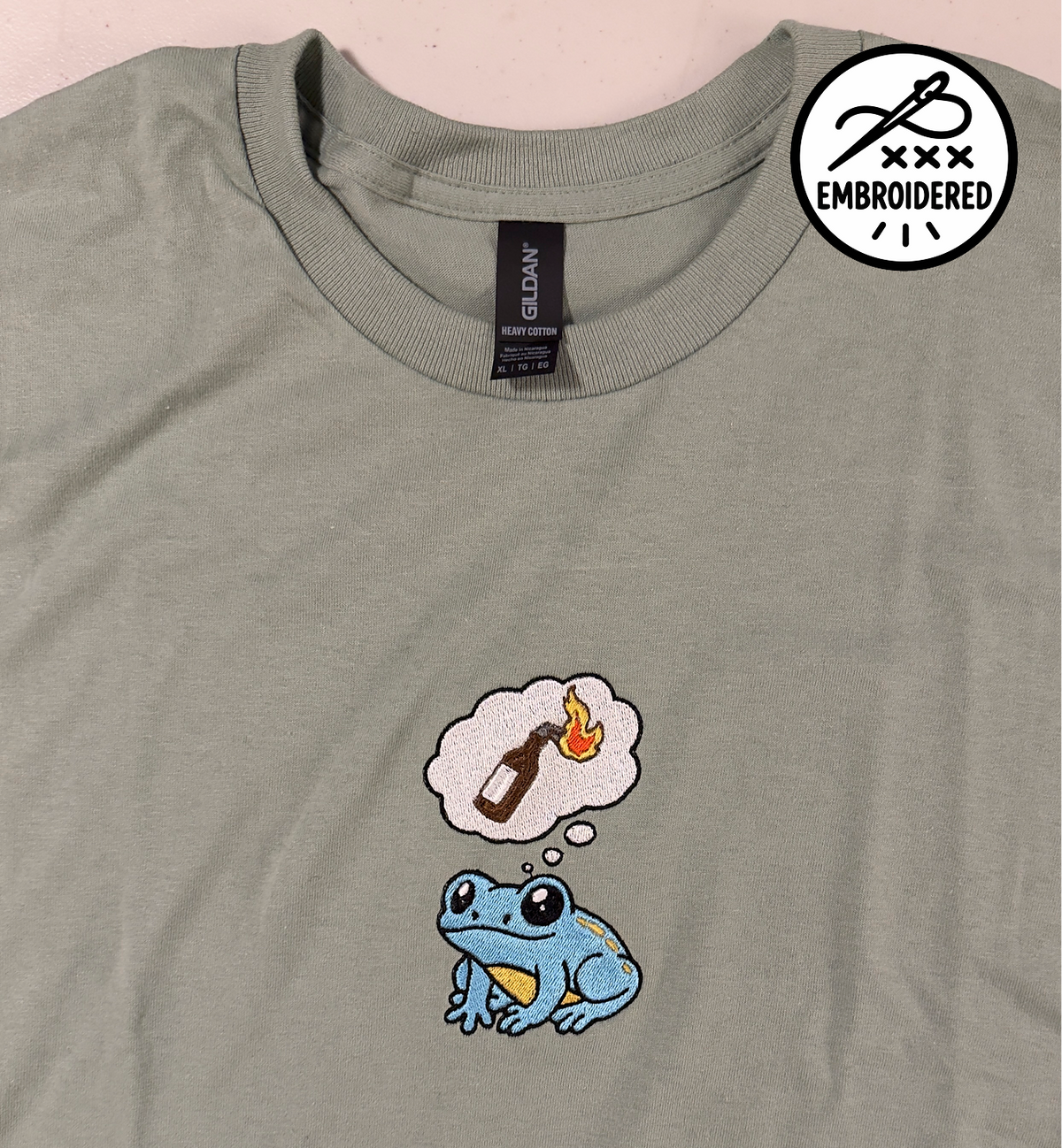 Cute Arsonist Frog Embroidered T-shirt